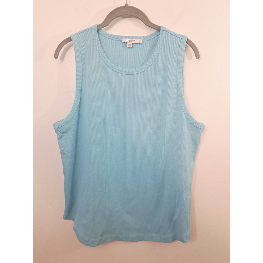 Chico's Women's Blue Ribbed Tanktop Shell In Size XL Classic Summer EUC